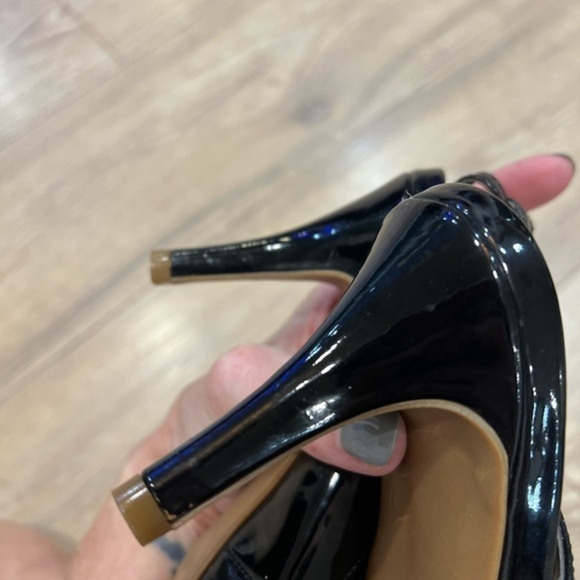 Coach and Four Slingback Black Open Toe Heels with Cut Out Elements - Picture 12 of 14